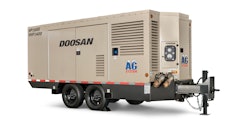 Powered by a tier 4 final compliant Cummins QSX15 engine, the HP1600 air compressor is secured to a double-axle trailer for transportation around jobsites.