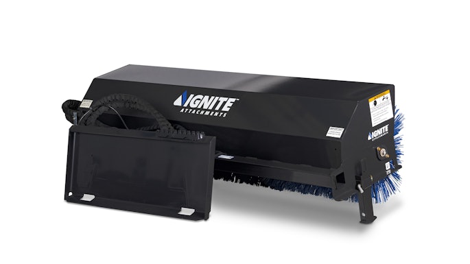 The angle broom is available in working widths of 72 or 84 in. with a manual or hydraulic angling option and universal harness.