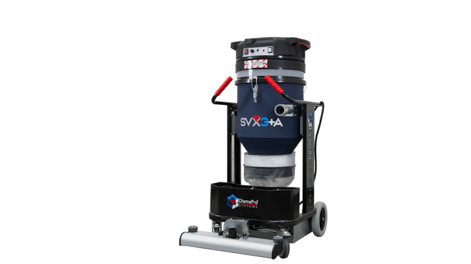 Available in single-phase 110V or 220V, the SVX3A+ Automatic Vacuum comes with a 33-ft., 3-in. antistatic hose, two 2.5-in. female camlocks and 3- to 2-in. soft cuff.